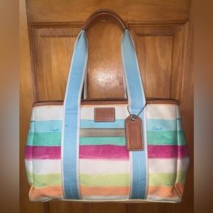 Coach striped rainbow tote bag and rainbow wristlet bundle